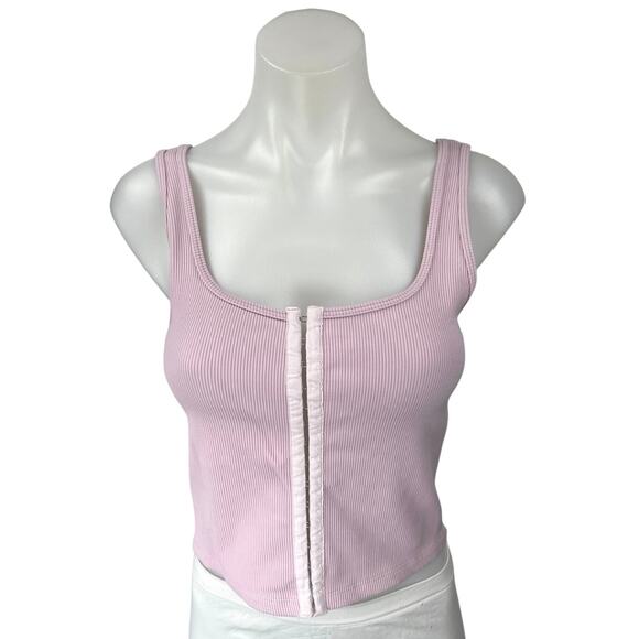 Abercrombie & Fitch Soft A&F Pink Rib Knit Hook & Eye Corset Bustier Tank Top M - Picture 1 of 4
